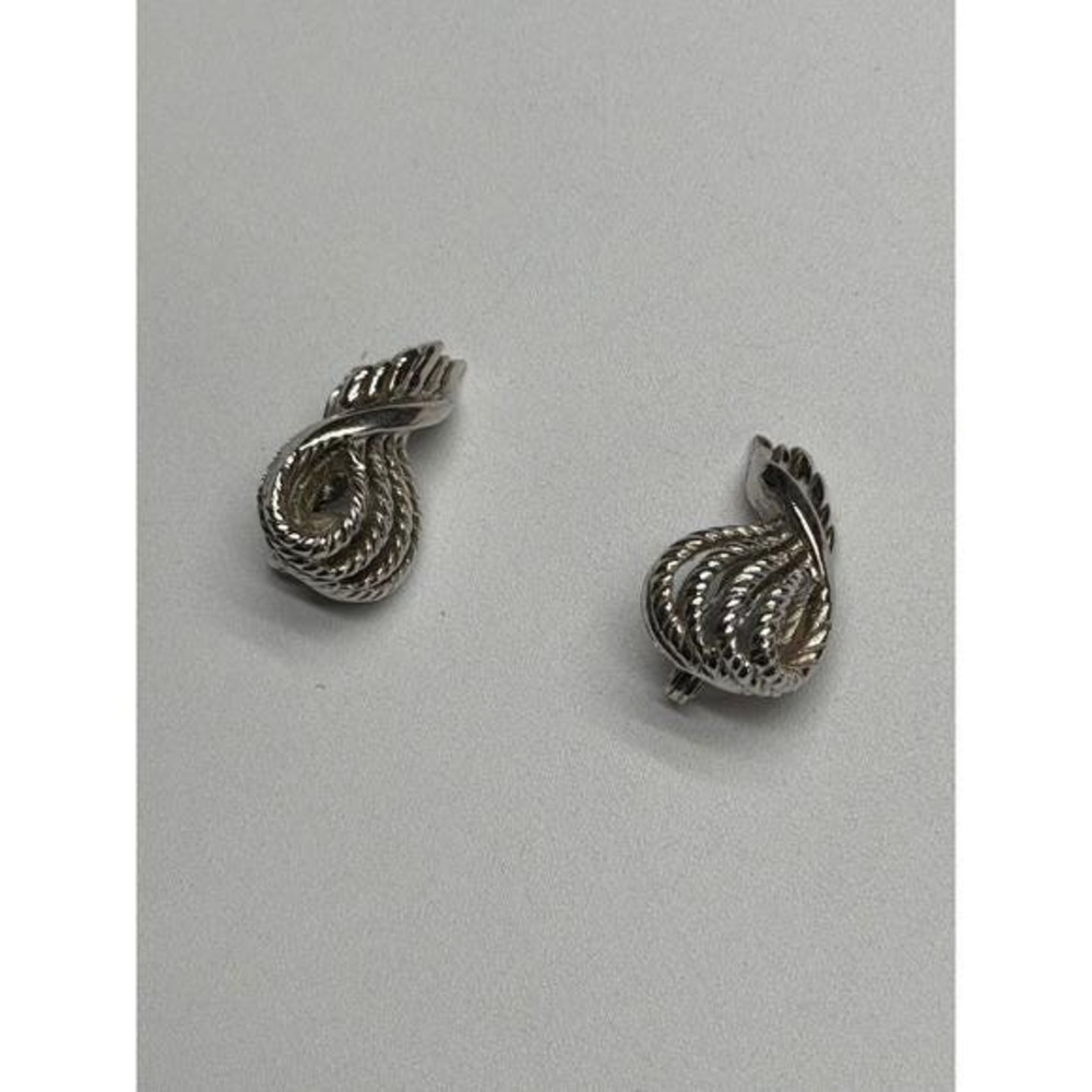 Monet Silver Tone Twisted Rope Clip On‎ Earrings Vintage Dangle Earrings
